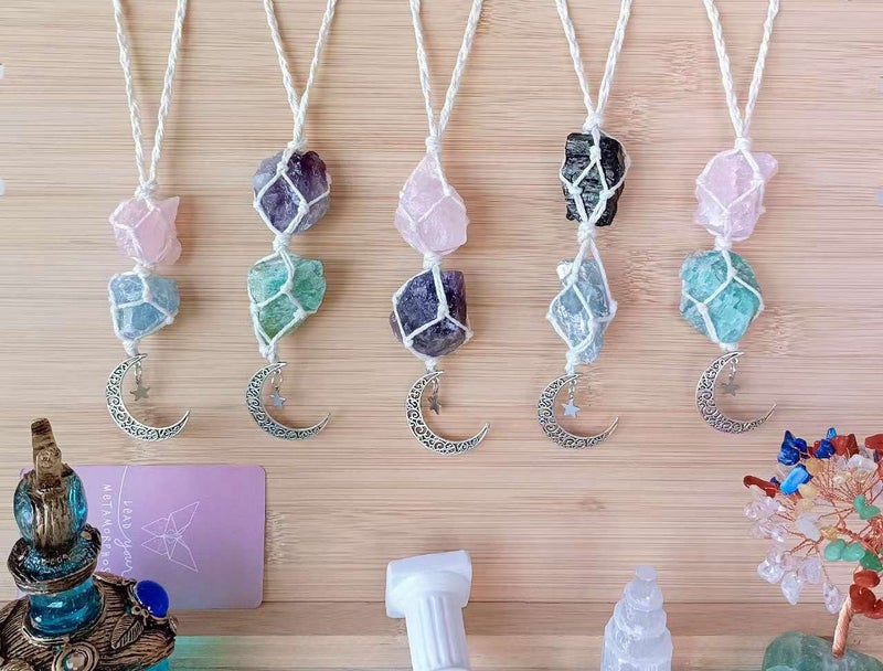 LAIDANLA Car Charm Crystal Hanging Accessories Amethyst and  ite Rearview Mirror Decorations Healing Dangling Moon Star Handmade Hanging Ornaments Bohemian Home Decor - Image 5